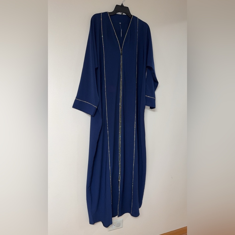 Abaya Islamic Wear Maxi Long Sleeved Dress Size XL - XXL Beaded Navy Blue NEW